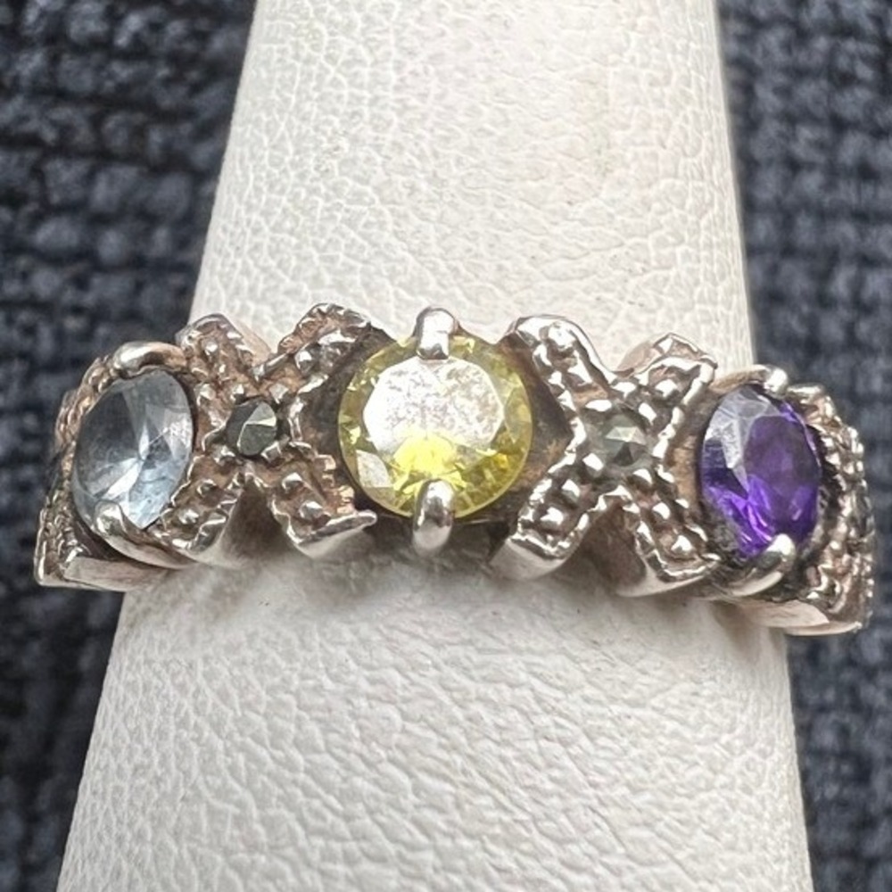 Sterling Silver Charles Winston Ring CZ Marcasite Hugs Kisses Size 7.75 3.8g